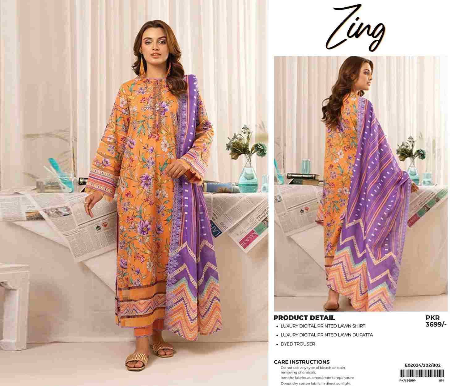 Original Pakistani Zing By Fashid Wholesale 101 To 112 Series Beautiful Pakistani Suits Colorful Stylish Fancy Casual Wear & Ethnic Wear Lawn Prints Dresses At Wholesale Price