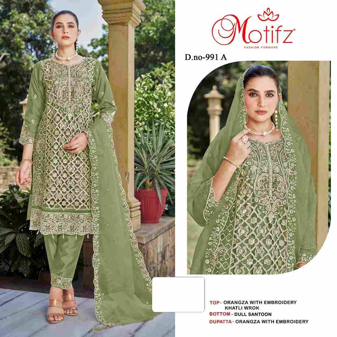 Motifz Hit Design 991 Colours By Motifz 991-A To 991-D Series Beautiful Pakistani Suits Colorful Stylish Fancy Casual Wear & Ethnic Wear Organza Dresses At Wholesale Price
