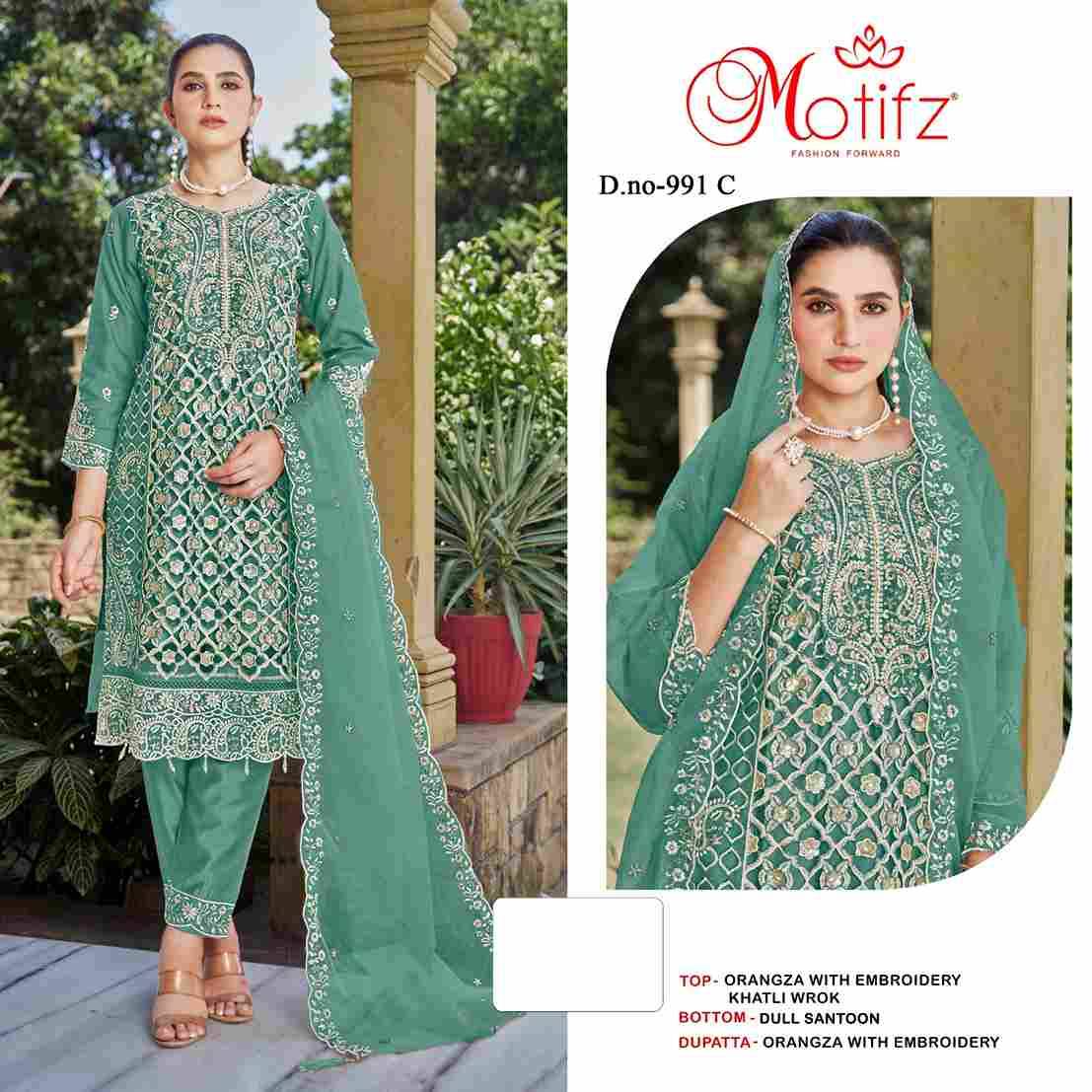 Motifz Hit Design 991 Colours By Motifz 991-A To 991-D Series Beautiful Pakistani Suits Colorful Stylish Fancy Casual Wear & Ethnic Wear Organza Dresses At Wholesale Price