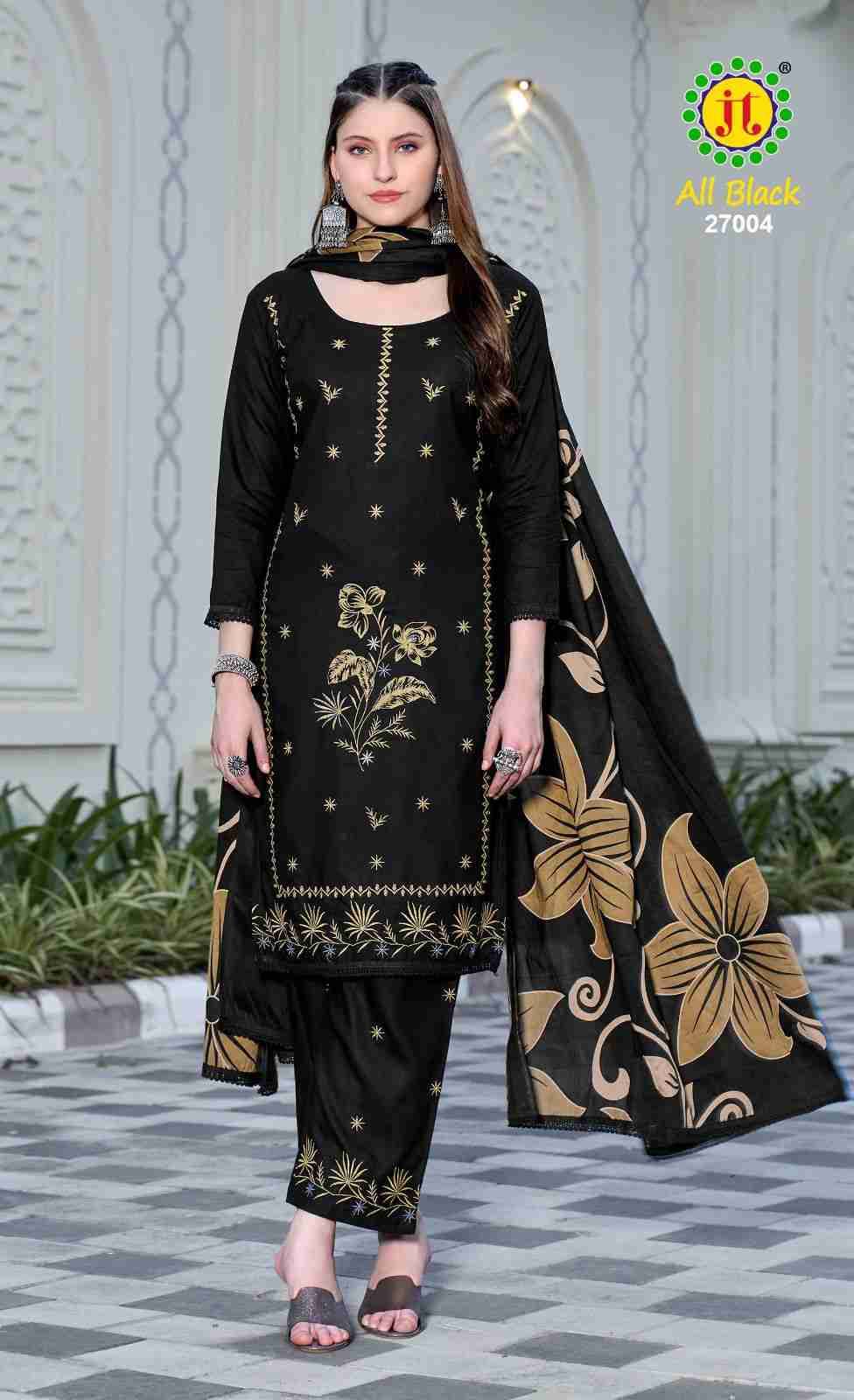 All Black Vol-27 By JT 27001 To 27005 Series Beautiful Festive Suits Colorful Stylish Fancy Casual Wear & Ethnic Wear Rayon Dresses At Wholesale Price