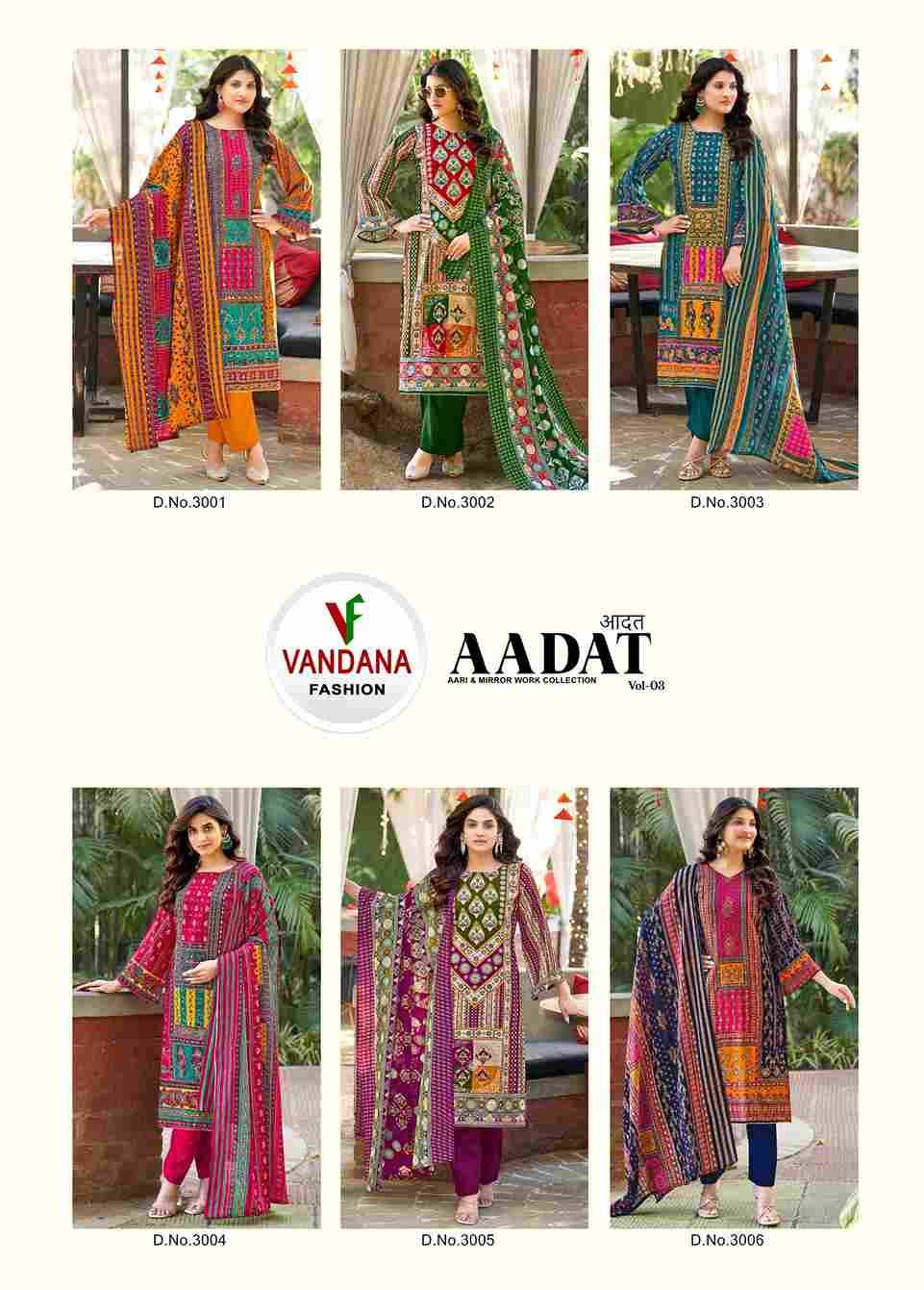 Aadat Vol-3 By Vandana Fashion 3001 To 3006 Series Beautiful Festive Suits Stylish Fancy Colorful Casual Wear & Ethnic Wear Viscose Rayon Print Dresses At Wholesale Price