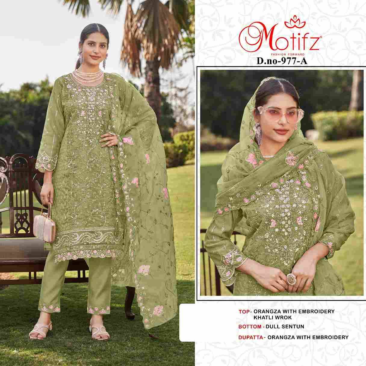 Motifz Hit Design 977 Colours By Motifz 977-A To 977-D Series Beautiful Pakistani Suits Colorful Stylish Fancy Casual Wear & Ethnic Wear Organza Dresses At Wholesale Price