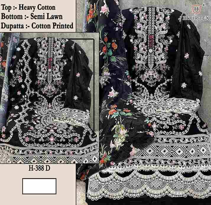 Hoor Tex Hit Design H-388 Colours By Hoor Tex H-388-A To H-388-D Series Designer Festive Pakistani Suits Collection Beautiful Stylish Fancy Colorful Party Wear & Occasional Wear Heavy Cotton With Embroidered Dresses At Wholesale Price