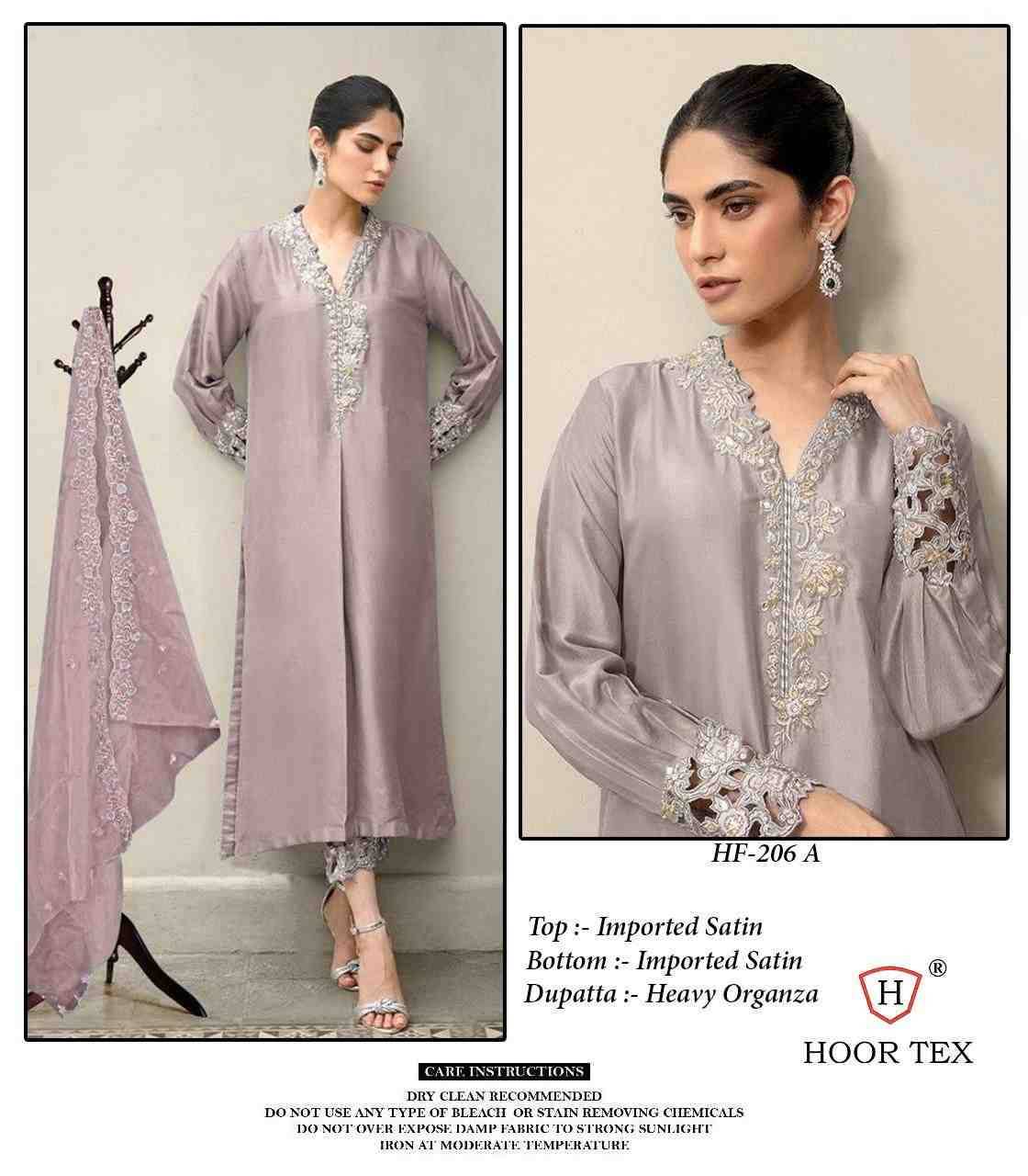 Hoor Tex Hit Design HF-206 Colours By Hoor Tex HF-206-A To HF-206-C Series Designer Festive Pakistani Suits Collection Beautiful Stylish Fancy Colorful Party Wear & Occasional Wear Satin Dresses At Wholesale Price
