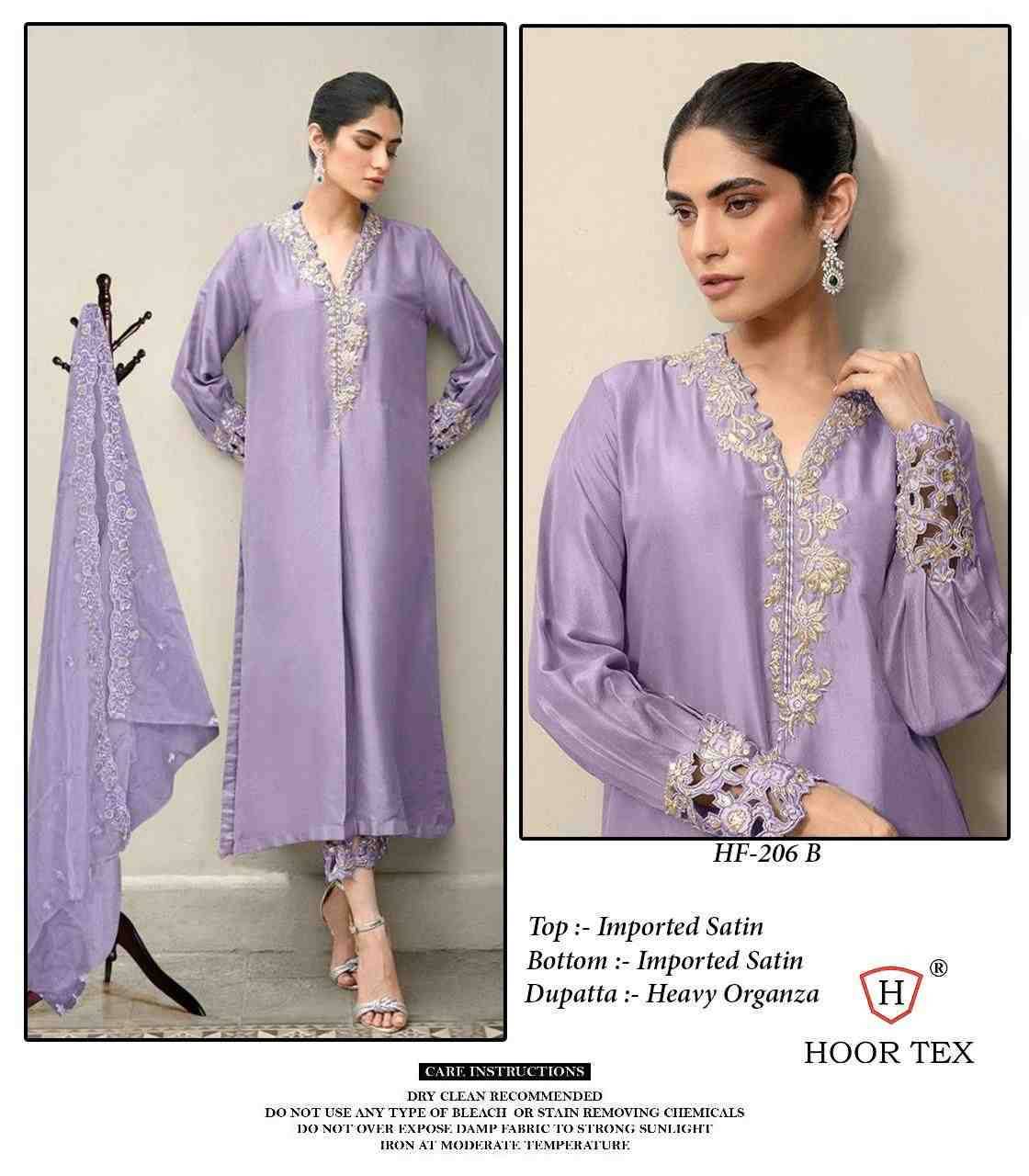Hoor Tex Hit Design HF-206 Colours By Hoor Tex HF-206-A To HF-206-C Series Designer Festive Pakistani Suits Collection Beautiful Stylish Fancy Colorful Party Wear & Occasional Wear Satin Dresses At Wholesale Price