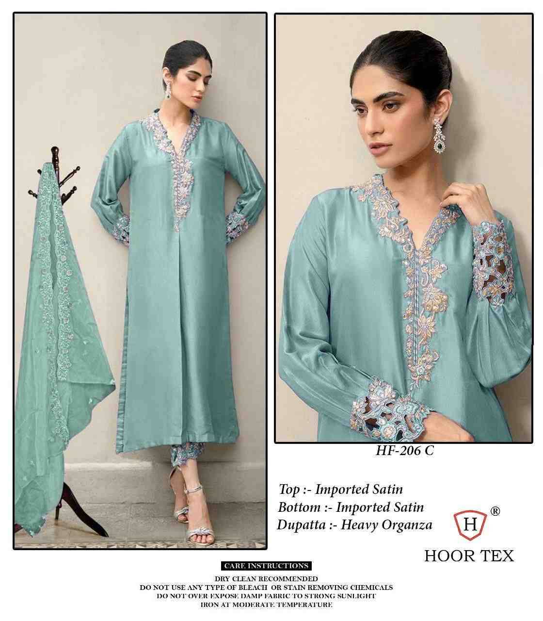 Hoor Tex Hit Design HF-206 Colours By Hoor Tex HF-206-A To HF-206-C Series Designer Festive Pakistani Suits Collection Beautiful Stylish Fancy Colorful Party Wear & Occasional Wear Satin Dresses At Wholesale Price