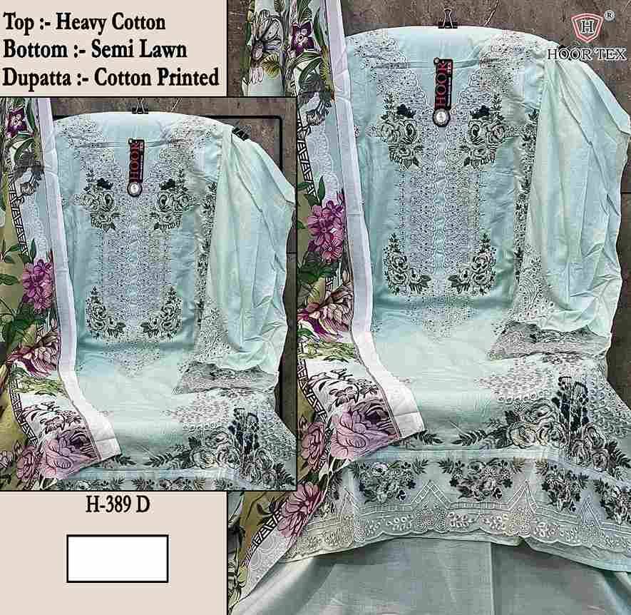 Hoor Tex Hit Design H-389 Colours By Hoor Tex H-389-A To H-389-D Series Designer Festive Pakistani Suits Collection Beautiful Stylish Fancy Colorful Party Wear & Occasional Wear Heavy Cotton With Embroidered Dresses At Wholesale Price