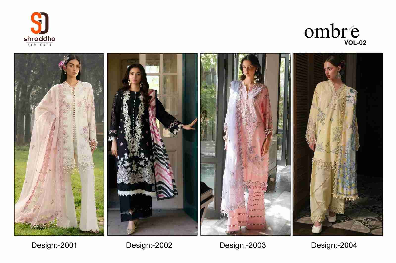 Ombre Vol-2 By Shraddha Designer 2001 To 2004 Series Beautiful Festive Suits Colorful Stylish Fancy Casual Wear & Ethnic Wear Pure Cotton Embroidered Dresses At Wholesale Price