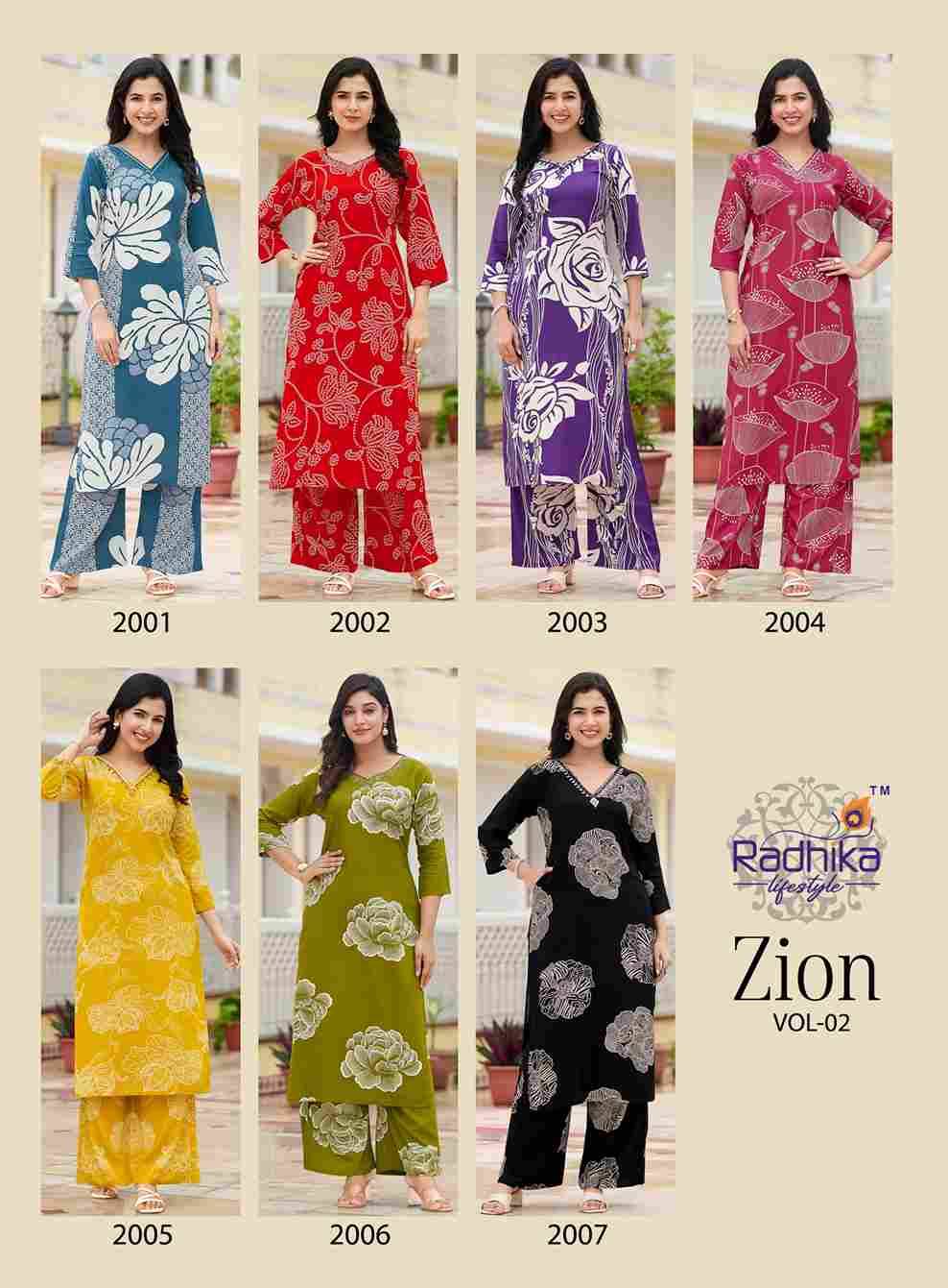 Zion Vol-2 By Radhika Lifestyle 2001 To 2007 Series Designer Stylish Fancy Colorful Beautiful Casual Wear & Ethnic Wear Pure Rayon Co-Ords At Wholesale Price