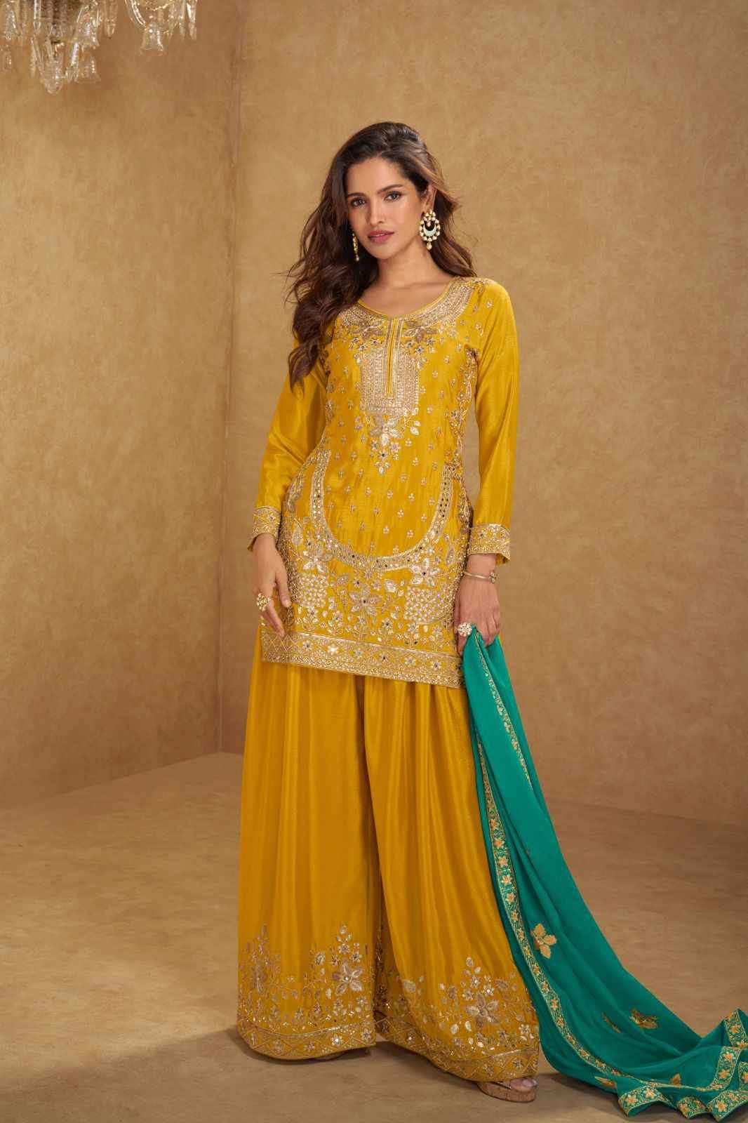 Aarushi By Gulkayra Designer 7545-A To 7545-C Series Designer Sharara Suits Collection Beautiful Stylish Fancy Colorful Party Wear & Occasional Wear Heavy Chinnon Dresses At Wholesale Price