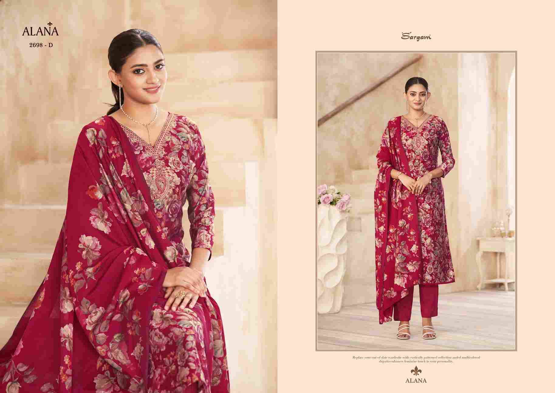 Alana By Sargam Prints 2698-A To 2698-D Series Beautiful Festive Suits Stylish Fancy Colorful Casual Wear & Ethnic Wear Pure Viscose Muslin Print Dresses At Wholesale Price