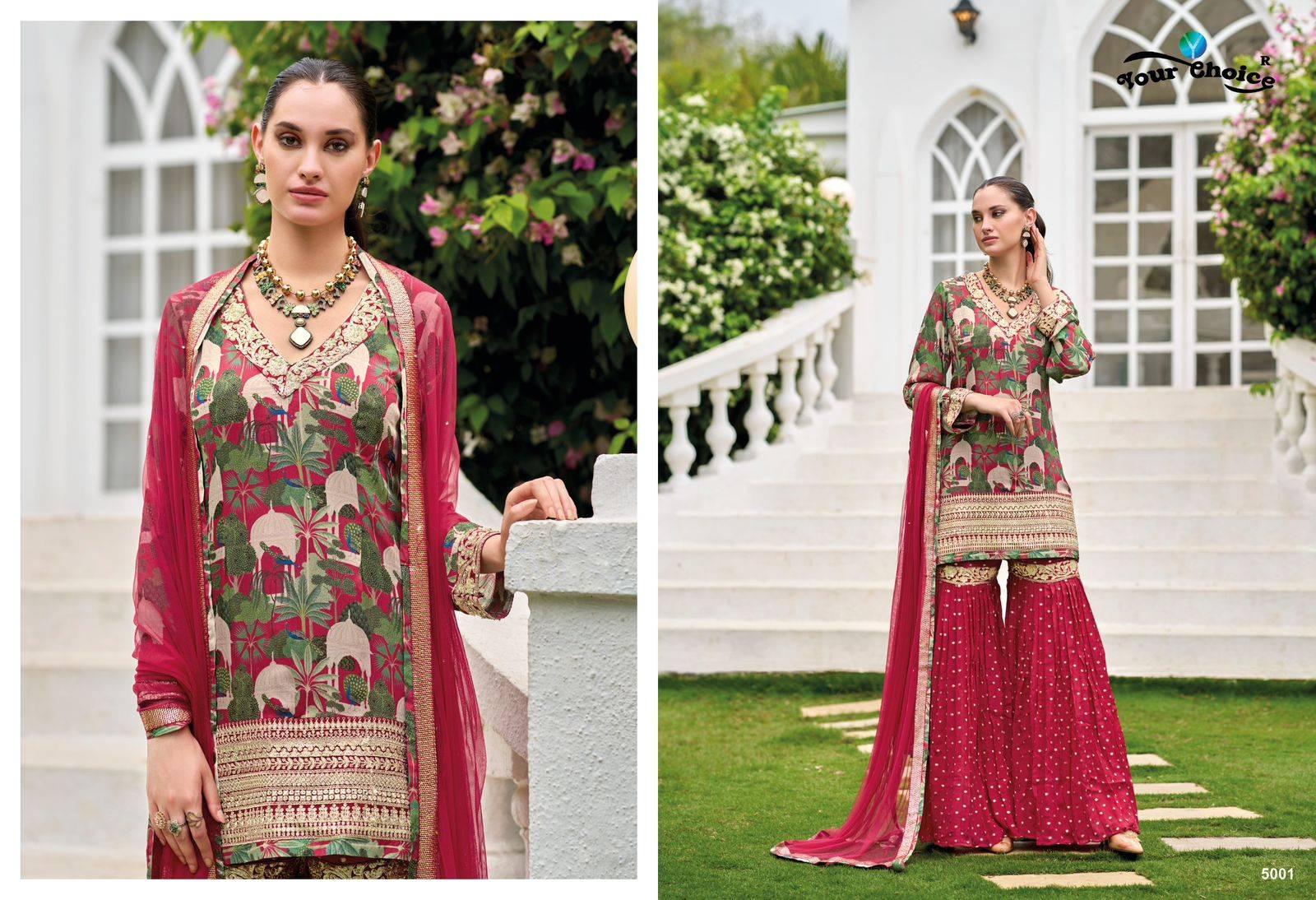 Ginni Vol-5 By Your Choice 5001 To 5004 Series Designer Sharara Suits Beautiful Fancy Colorful Stylish Party Wear & Occasional Wear Heavy Chinnon Dresses At Wholesale Price