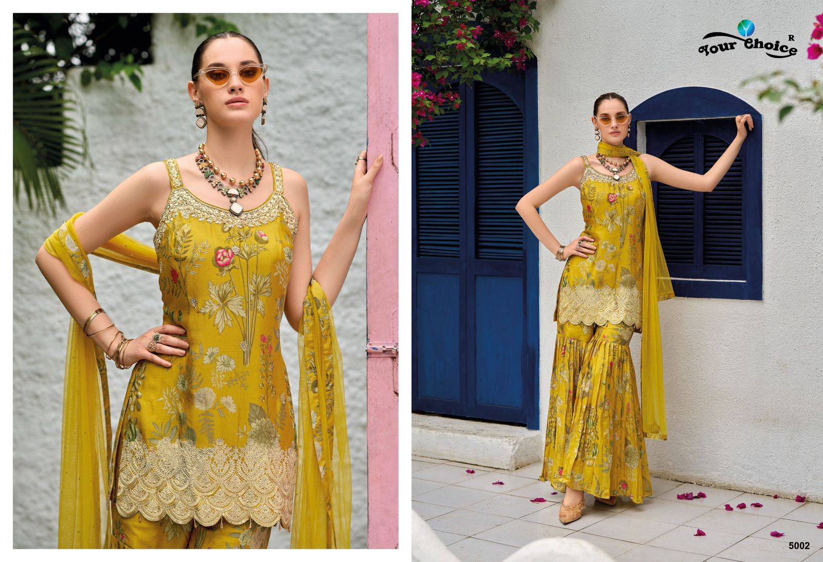 Ginni Vol-5 By Your Choice 5001 To 5004 Series Designer Sharara Suits Beautiful Fancy Colorful Stylish Party Wear & Occasional Wear Heavy Chinnon Dresses At Wholesale Price