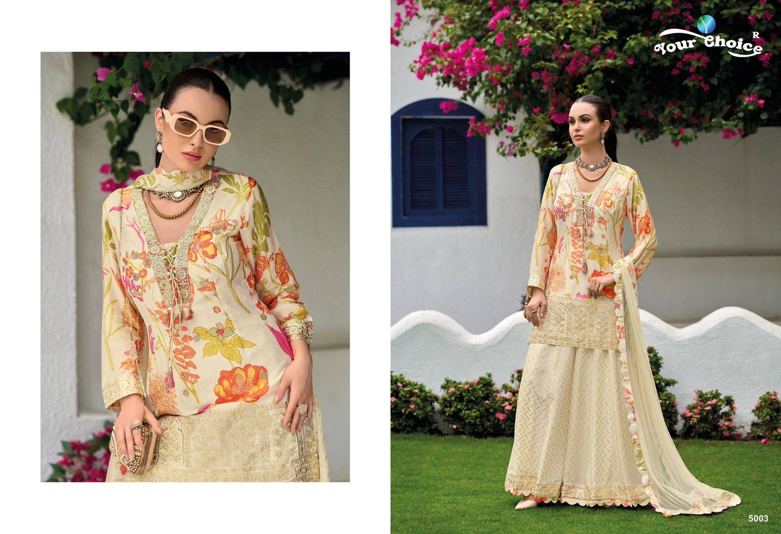 Ginni Vol-5 By Your Choice 5001 To 5004 Series Designer Sharara Suits Beautiful Fancy Colorful Stylish Party Wear & Occasional Wear Heavy Chinnon Dresses At Wholesale Price