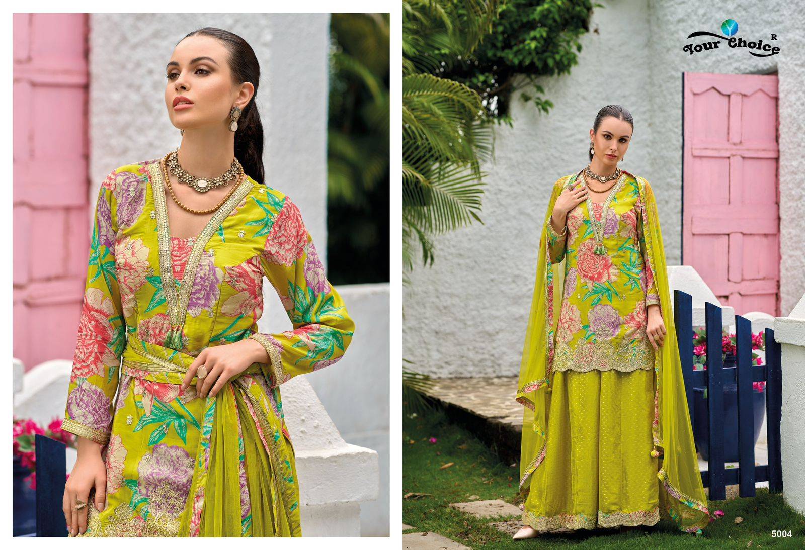 Ginni Vol-5 By Your Choice 5001 To 5004 Series Designer Sharara Suits Beautiful Fancy Colorful Stylish Party Wear & Occasional Wear Heavy Chinnon Dresses At Wholesale Price