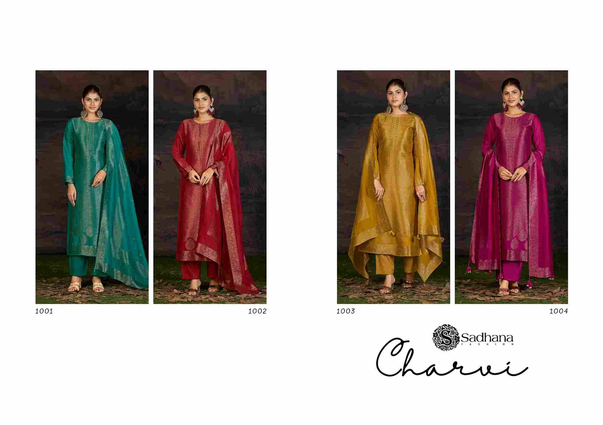 Charvi By Sadhana Fashion 1001 To 1004 Series Designer Festive Suits Beautiful Fancy Stylish Colorful Party Wear & Occasional Wear Pure Muslin Silk Print Dresses At Wholesale Price