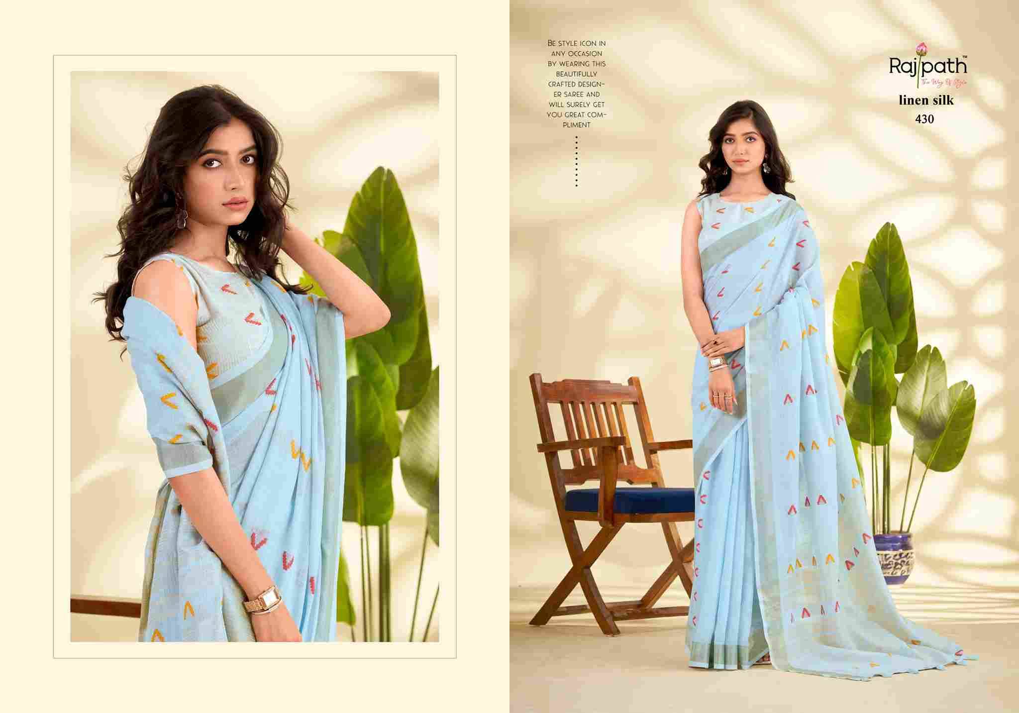 Arrow Silk By Rajpath 430 To 435 Series Indian Traditional Wear Collection Beautiful Stylish Fancy Colorful Party Wear & Occasional Wear Linen Silk Sarees At Wholesale Price