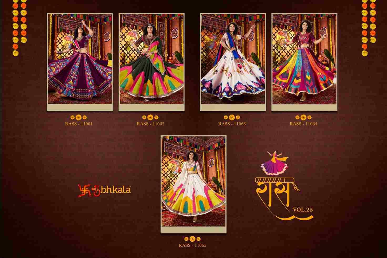 Raas Vol-25 By Shubhkala 11061 To 11065 Series Navratri Wear Collection Beautiful Stylish Colorful Fancy Party Wear & Occasional Wear Viscose Cotton Lehengas At Wholesale Price