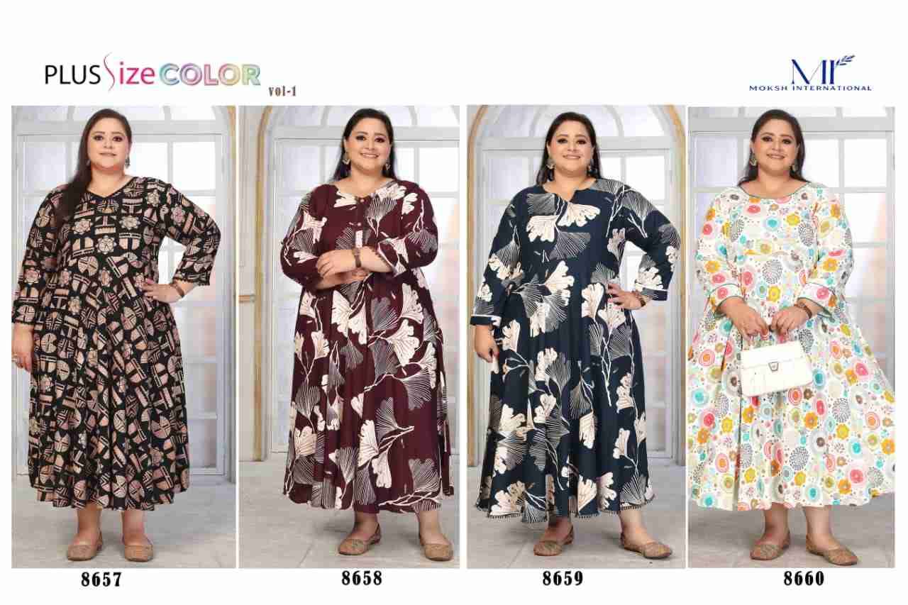 Plus Size Color Vol-1 By Moksh International 8657 To 8660 Series Beautiful Stylish Fancy Colorful Casual Wear & Ethnic Wear Heavy Rayon Kurtis At Wholesale Price
