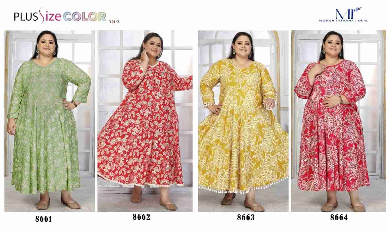 Plus Size Color Vol-2 By Moksh International 8661 To 8664 Series Beautiful Stylish Fancy Colorful Casual Wear & Ethnic Wear Heavy Rayon Kurtis At Wholesale Price