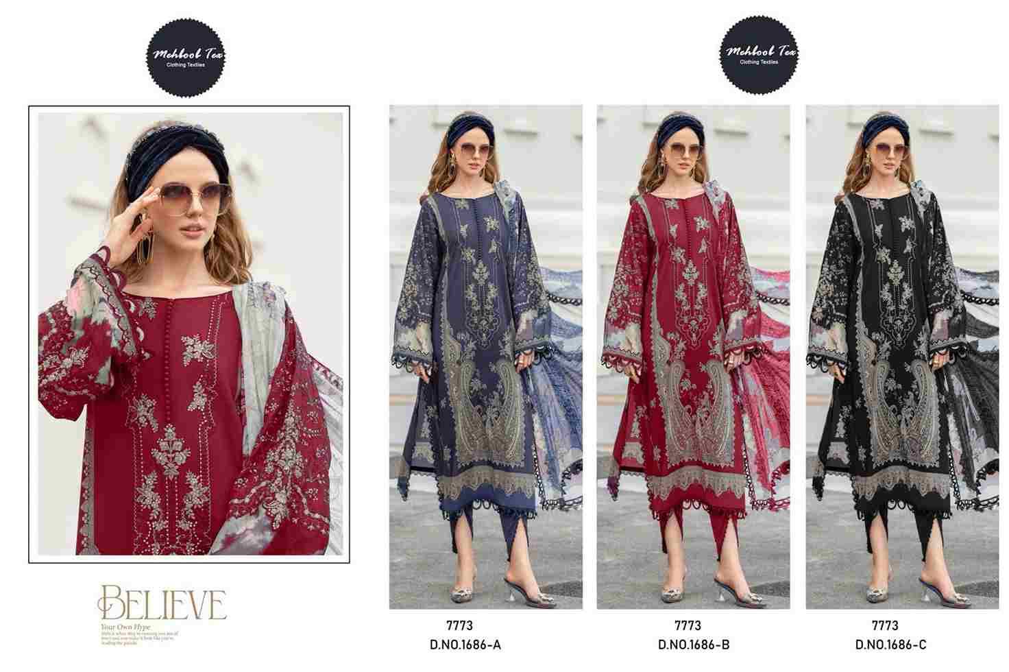 Mehboob Tex Hit Design 1686 Colours By Mehboob Tex 1686-A To 1686-C Series Beautiful Pakistani Suits Stylish Fancy Colorful Party Wear & Occasional Wear Pure Cotton Dresses At Wholesale Price