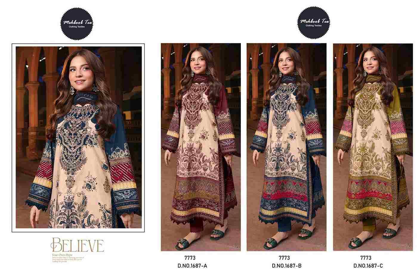 Mehboob Tex Hit Design 1687 Colours By Mehboob Tex 1687-A To 1687-C Series Beautiful Pakistani Suits Stylish Fancy Colorful Party Wear & Occasional Wear Pure Cotton Dresses At Wholesale Price