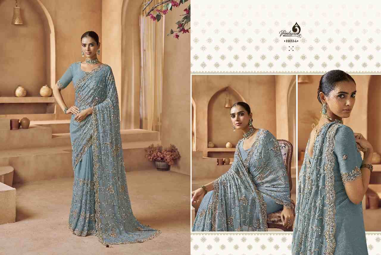 Vrindavan Vol-61 By Vrindavan 10332 To 10340 Series Indian Traditional Wear Collection Beautiful Stylish Fancy Colorful Party Wear & Occasional Wear Tissue Sarees At Wholesale Price