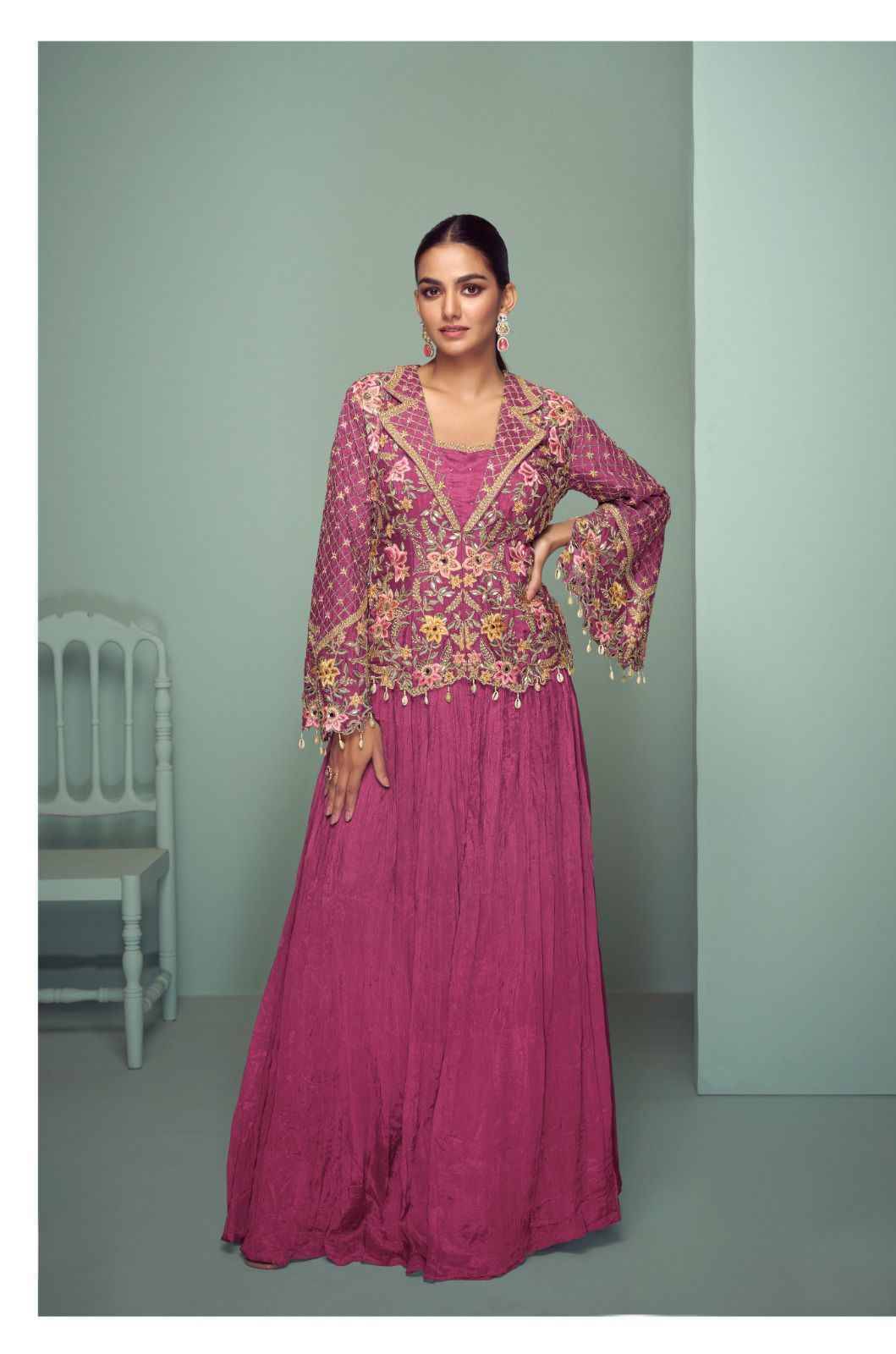 Crown Gold By Gulkayra Designer 7508-A To 7508-D Series Designer Beautiful Festive Collection Occasional Wear & Party Wear Pure Chinnon Crop Top With Bottom And Jacket At Wholesale Price