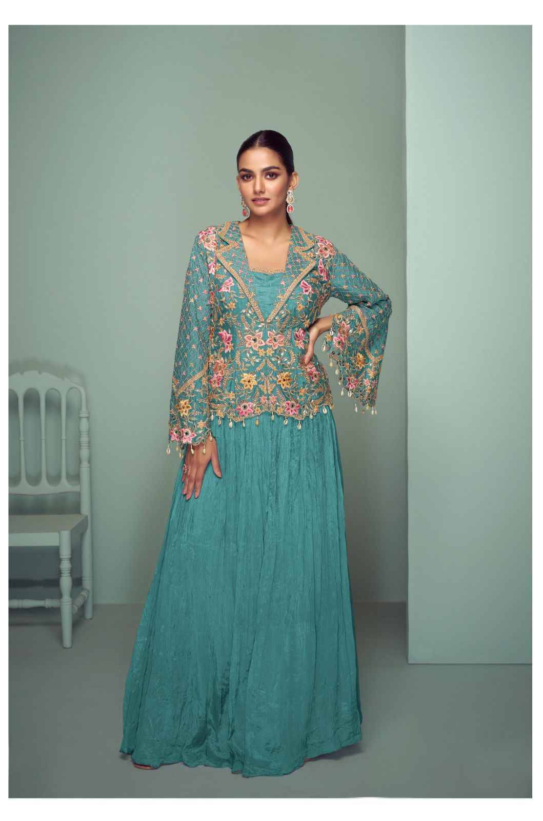 Crown Gold By Gulkayra Designer 7508-A To 7508-D Series Designer Beautiful Festive Collection Occasional Wear & Party Wear Pure Chinnon Crop Top With Bottom And Jacket At Wholesale Price