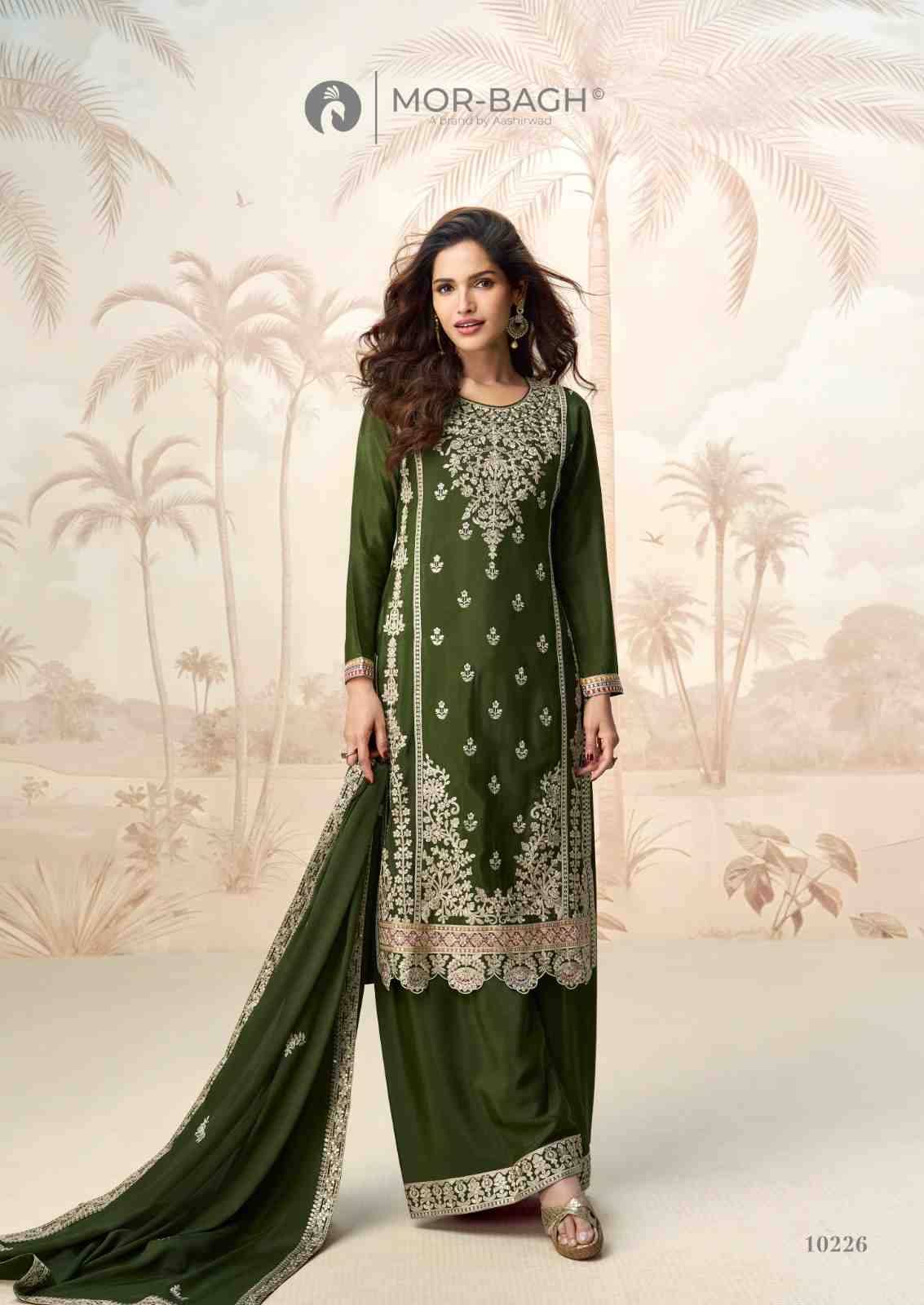 Poorva By Mor-Bagh 10225 To 10228 Series Designer Sharara Suits Beautiful Fancy Colorful Stylish Party Wear & Occasional Wear Chinnon Silk Dresses At Wholesale Price