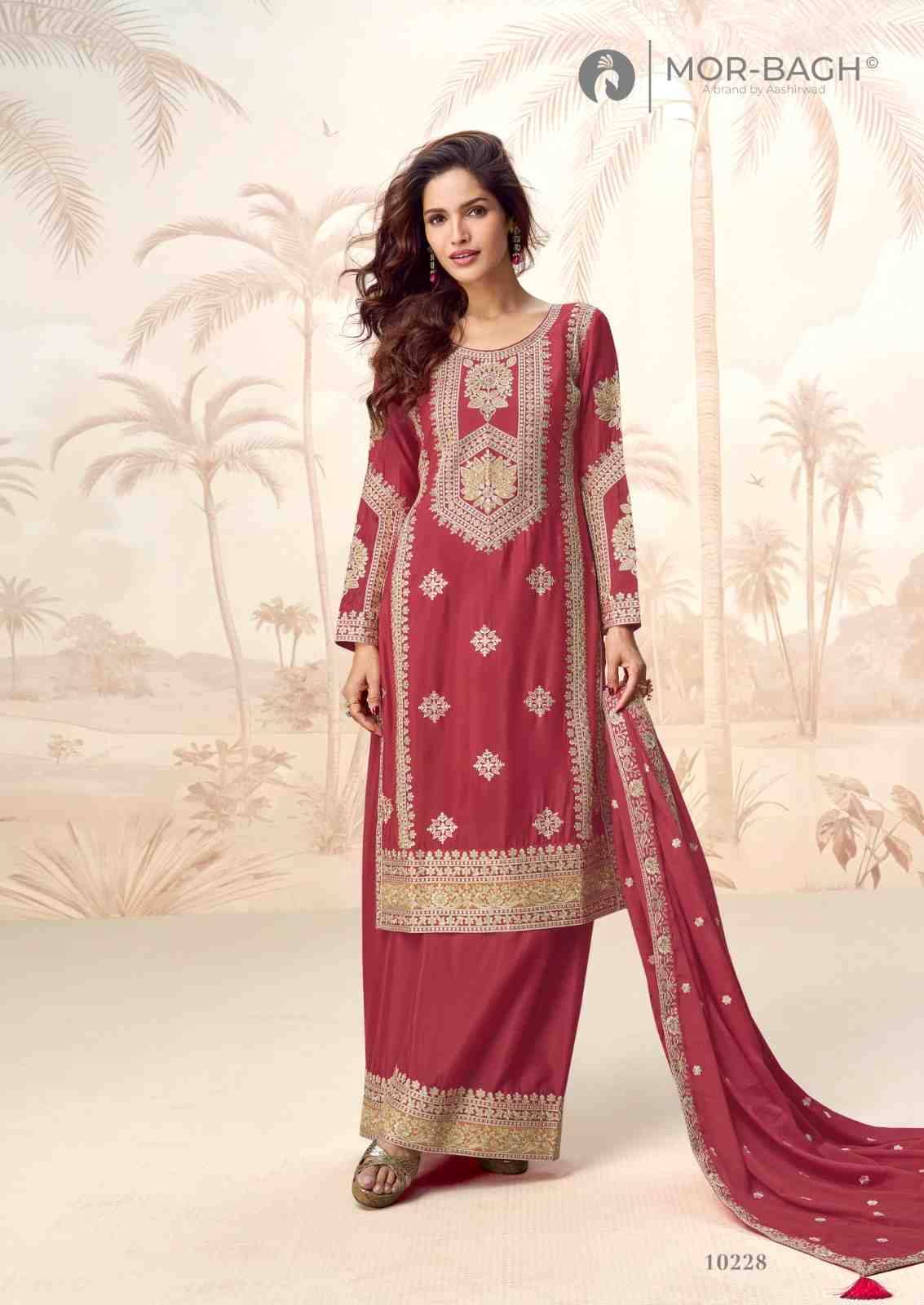 Poorva By Mor-Bagh 10225 To 10228 Series Designer Sharara Suits Beautiful Fancy Colorful Stylish Party Wear & Occasional Wear Chinnon Silk Dresses At Wholesale Price