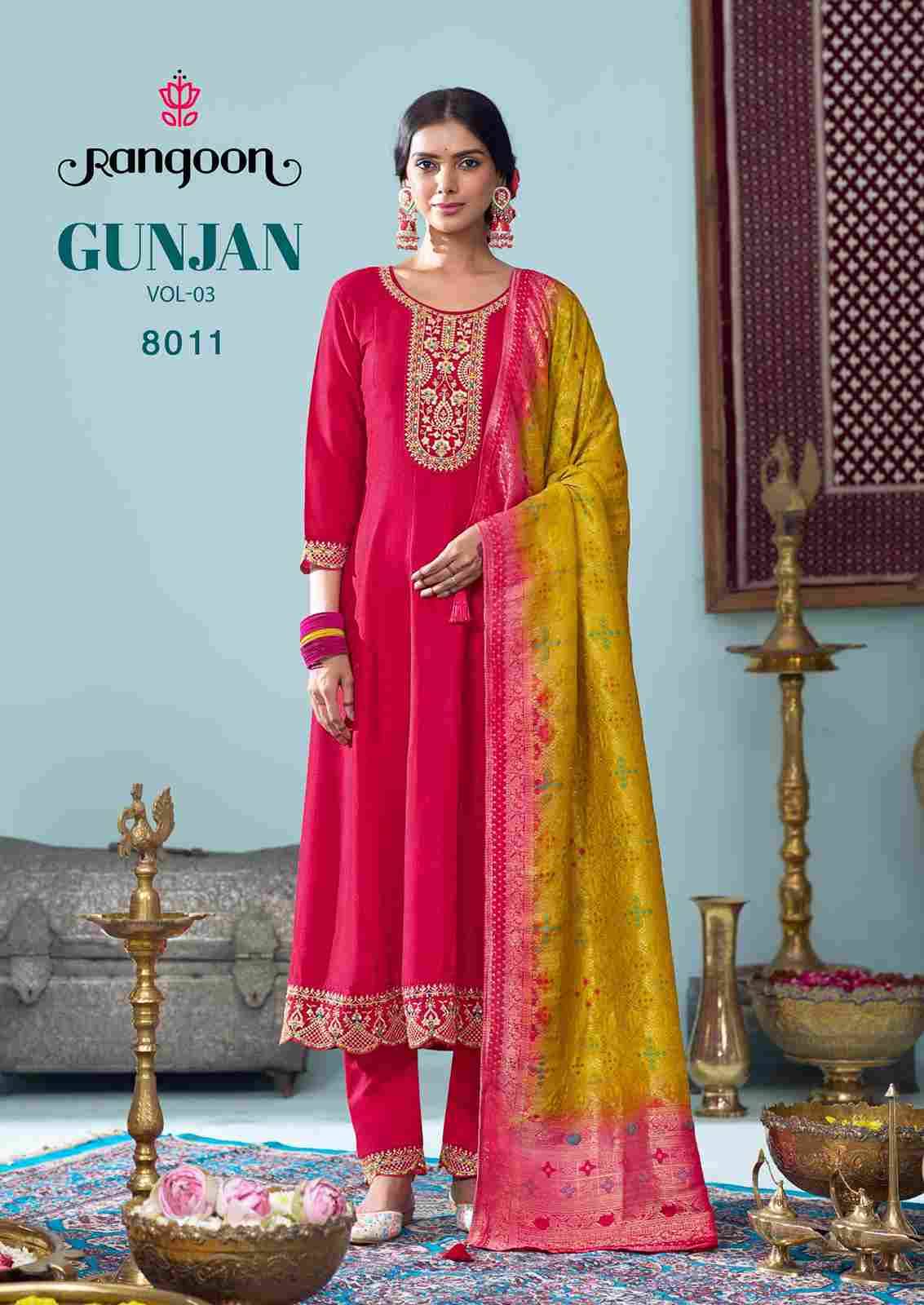 Gunjan Vol-3 By Rangoon 8011 To 8016 Series Beautiful Stylish Festive Suits Fancy Colorful Casual Wear & Ethnic Wear & Ready To Wear Silk Embroidered Dresses At Wholesale Price