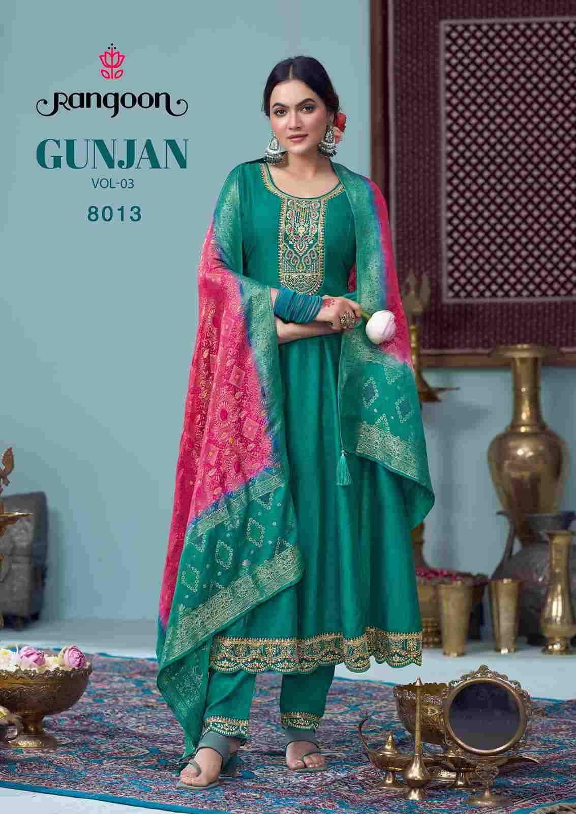 Gunjan Vol-3 By Rangoon 8011 To 8016 Series Beautiful Stylish Festive Suits Fancy Colorful Casual Wear & Ethnic Wear & Ready To Wear Silk Embroidered Dresses At Wholesale Price