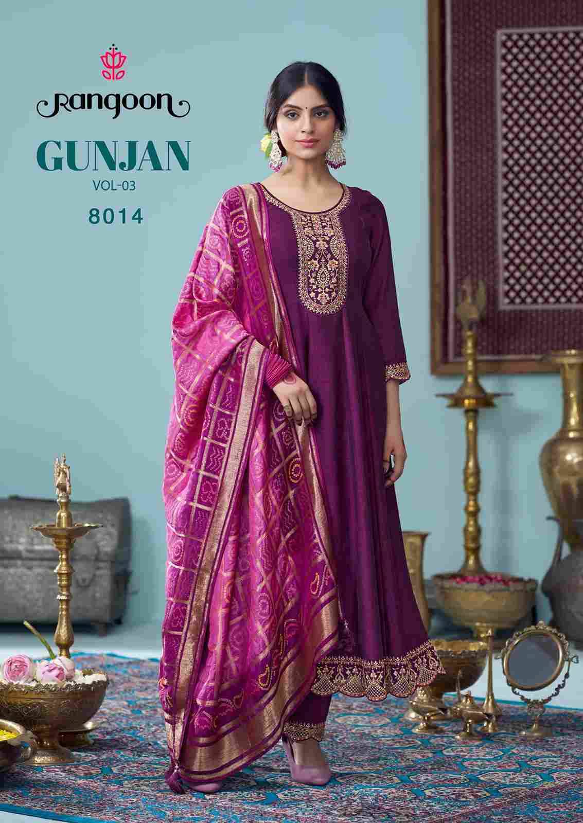 Gunjan Vol-3 By Rangoon 8011 To 8016 Series Beautiful Stylish Festive Suits Fancy Colorful Casual Wear & Ethnic Wear & Ready To Wear Silk Embroidered Dresses At Wholesale Price