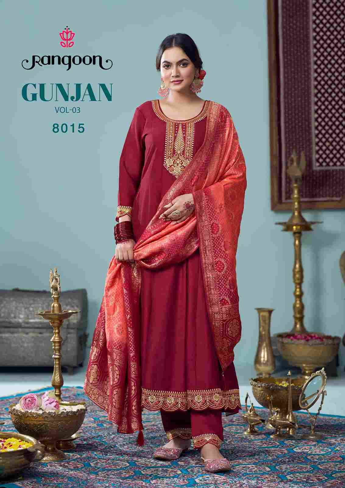 Gunjan Vol-3 By Rangoon 8011 To 8016 Series Beautiful Stylish Festive Suits Fancy Colorful Casual Wear & Ethnic Wear & Ready To Wear Silk Embroidered Dresses At Wholesale Price