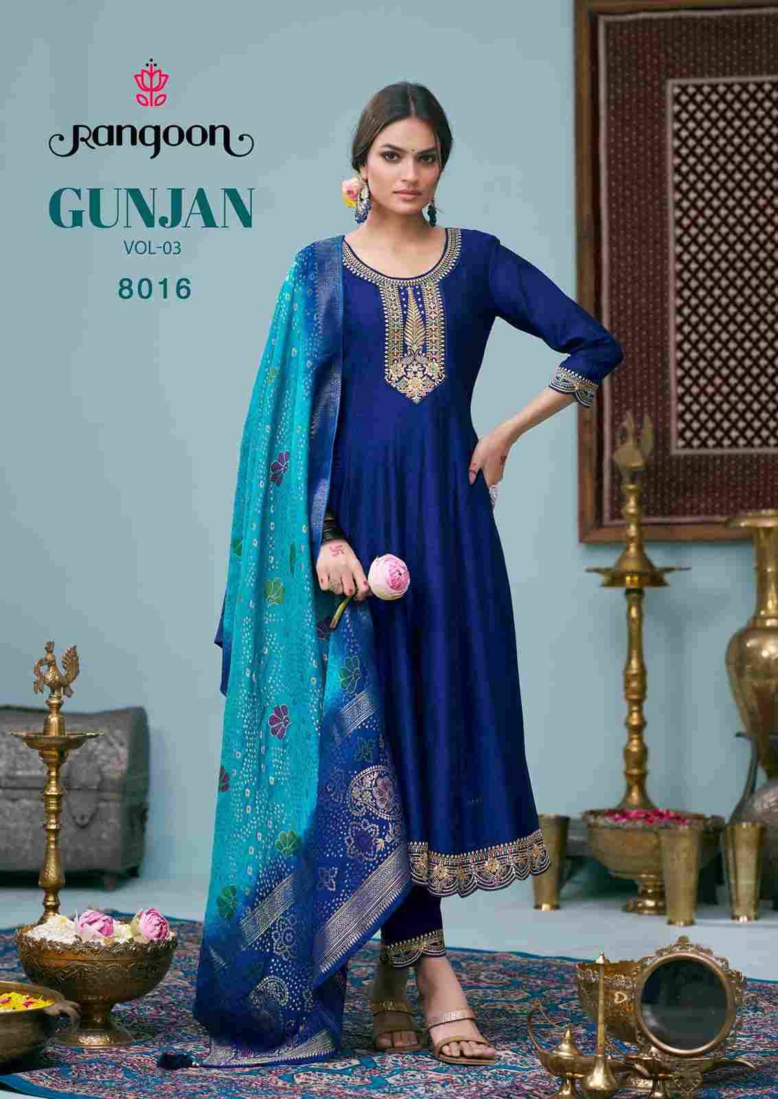 Gunjan Vol-3 By Rangoon 8011 To 8016 Series Beautiful Stylish Festive Suits Fancy Colorful Casual Wear & Ethnic Wear & Ready To Wear Silk Embroidered Dresses At Wholesale Price