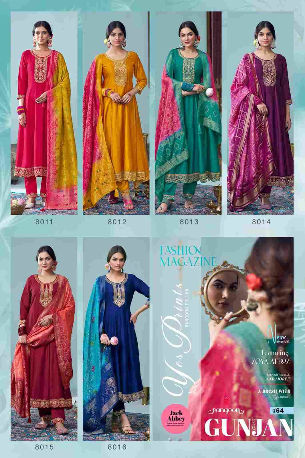 Gunjan Vol-3 By Rangoon 8011 To 8016 Series Beautiful Stylish Festive Suits Fancy Colorful Casual Wear & Ethnic Wear & Ready To Wear Silk Embroidered Dresses At Wholesale Price