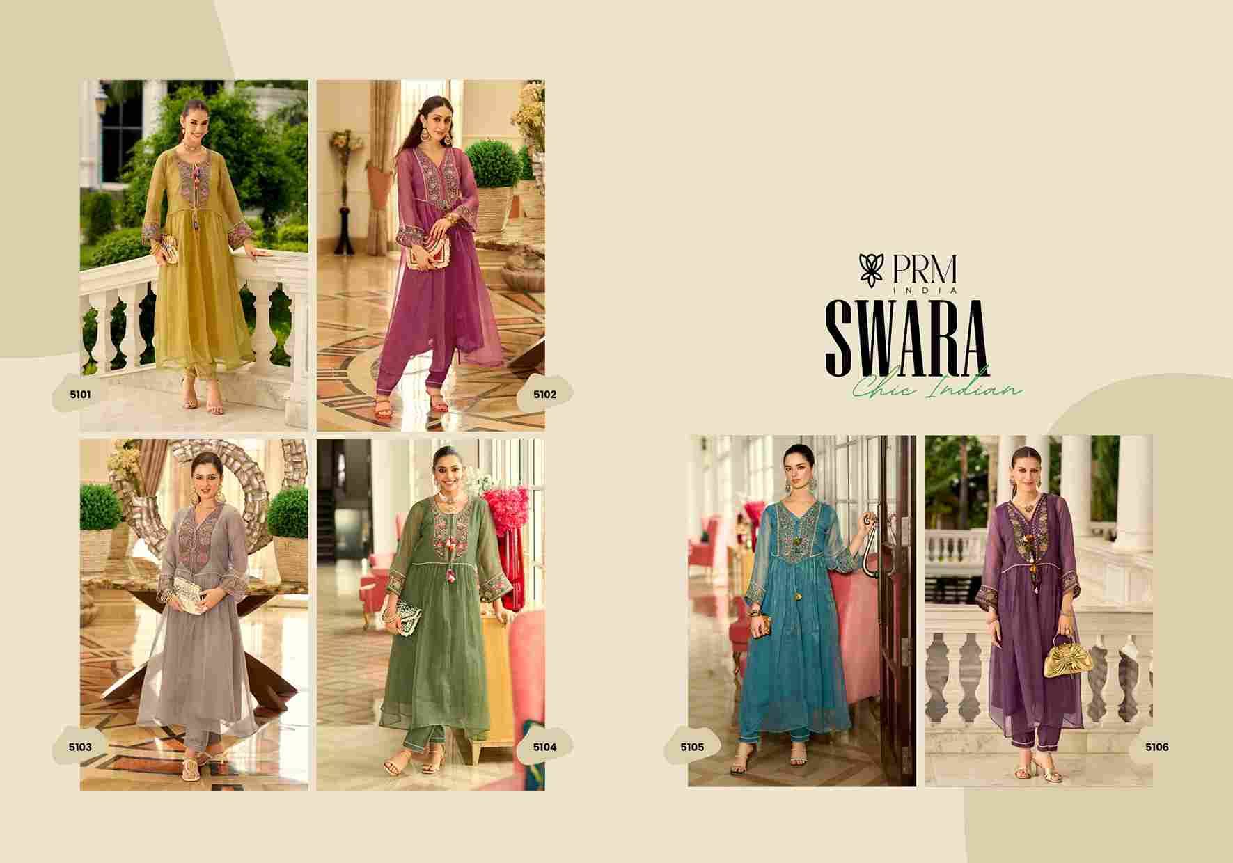 Swara By PRM Trendz 5101 To 5106 Series Designer Stylish Fancy Colorful Beautiful Party Wear & Ethnic Wear Collection Pure Organza Kurtis With Bottom At Wholesale Price