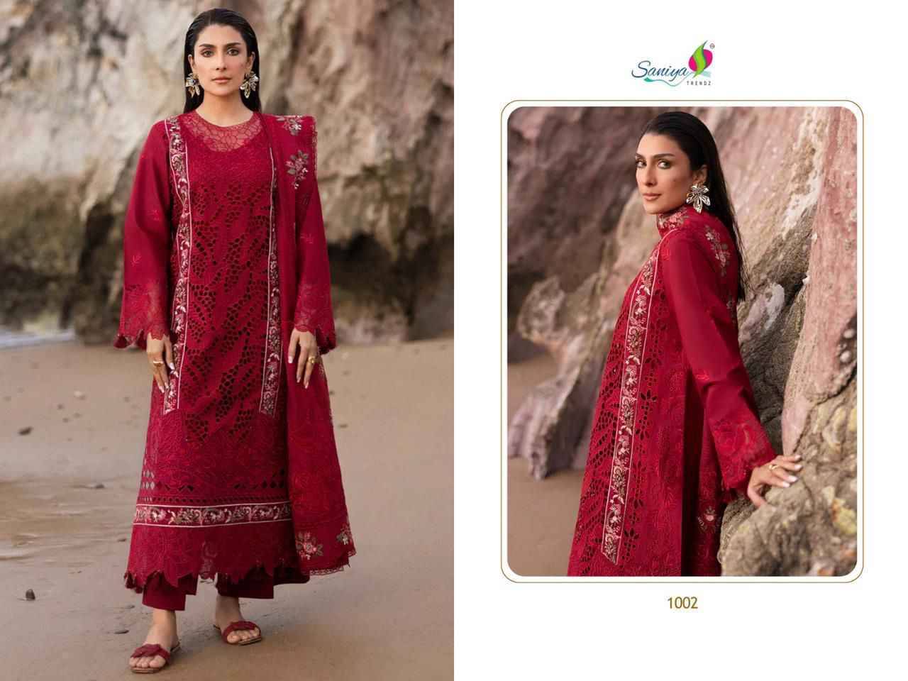 Serene Premium Nx Vol-1 By Saniya Trendz 1001 To 1002 Series Beautiful Pakistani Suits Colorful Stylish Fancy Casual Wear & Ethnic Wear Pure Cotton Embroidered Dresses At Wholesale Price
