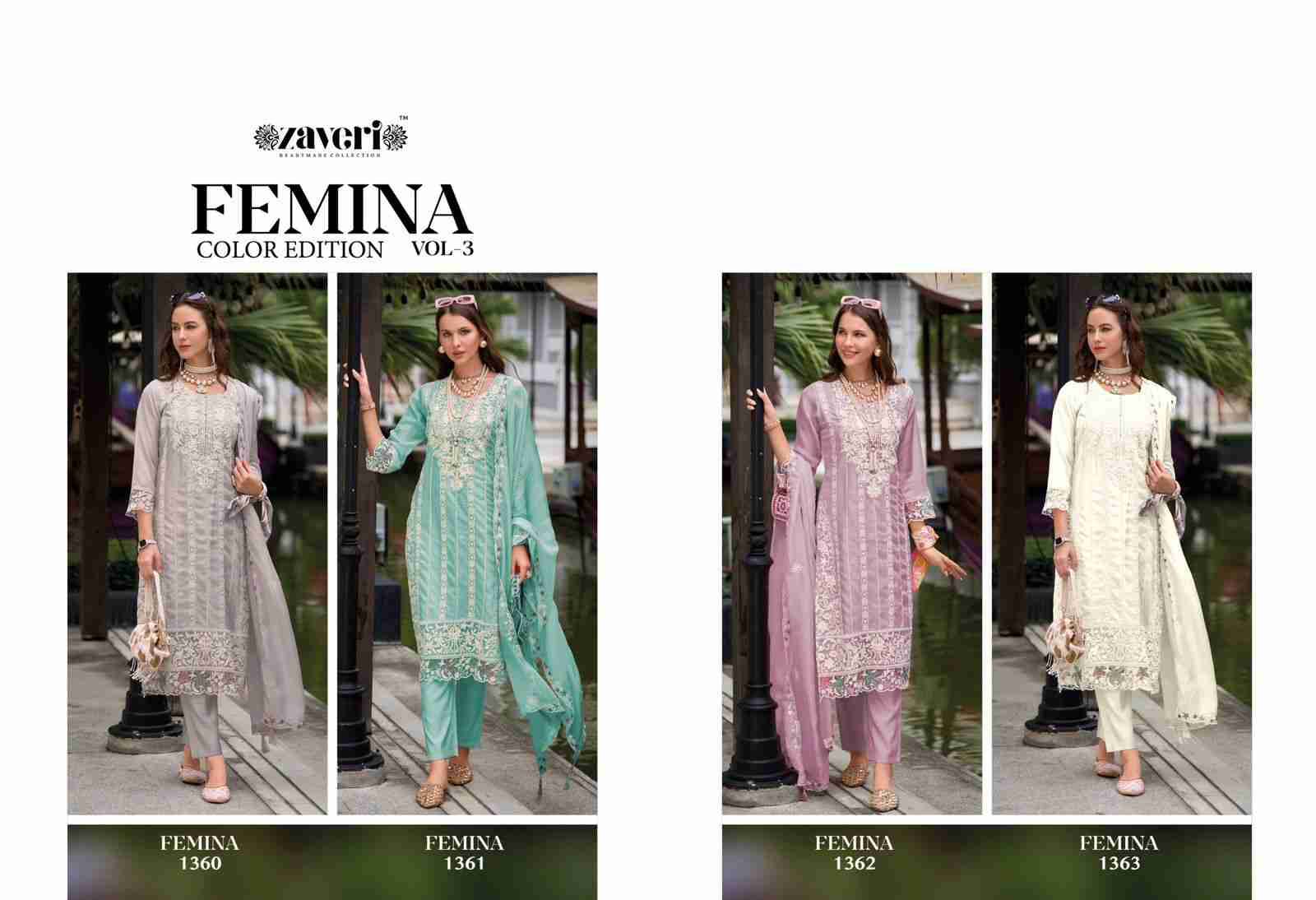 Femina Vol-3 By Zaveri 1360 To 1363 Series Designer Stylish Fancy Colorful Beautiful Party Wear & Ethnic Wear Collection Soft Organza Dresses At Wholesale Price