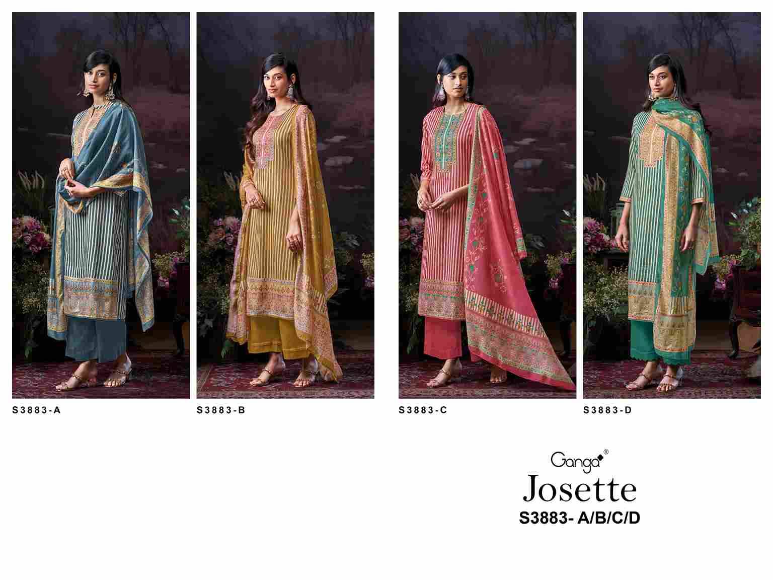 Josette-3883 By Ganga Fashion 3883-A To 3883-D Series Beautiful Festive Suits Colorful Stylish Fancy Casual Wear & Ethnic Wear Pure Cotton Satin Dresses At Wholesale Price