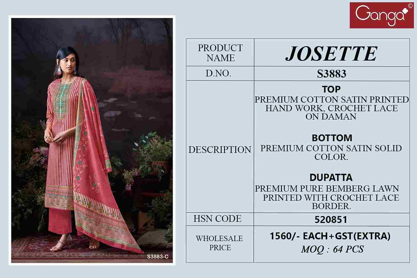 Josette-3883 By Ganga Fashion 3883-A To 3883-D Series Beautiful Festive Suits Colorful Stylish Fancy Casual Wear & Ethnic Wear Pure Cotton Satin Dresses At Wholesale Price
