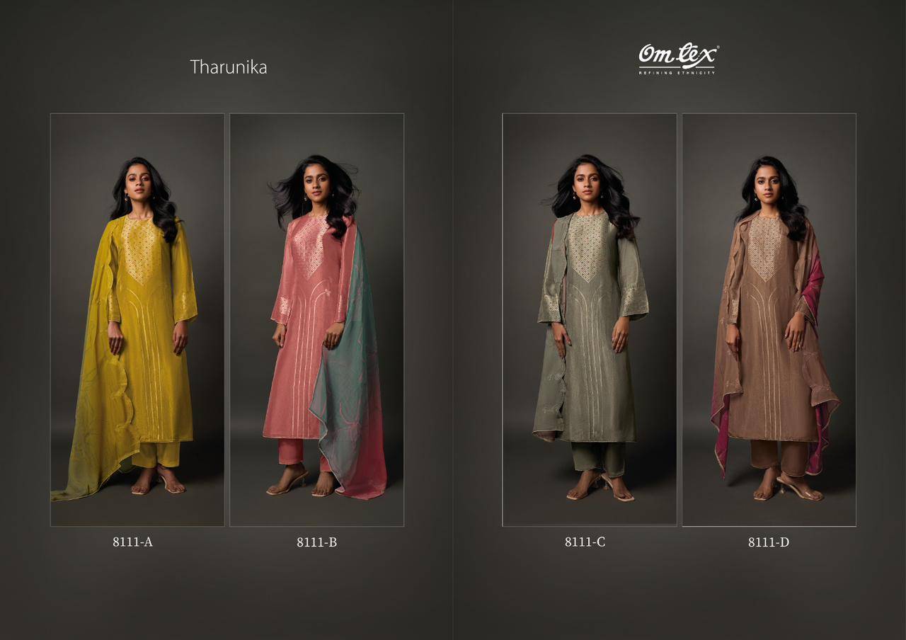 Tahrunika By Om Tex 8111-A To 8111-D Series Beautiful Festive Suits Colorful Stylish Fancy Casual Wear & Ethnic Wear Jacquard Silk Dresses At Wholesale Price