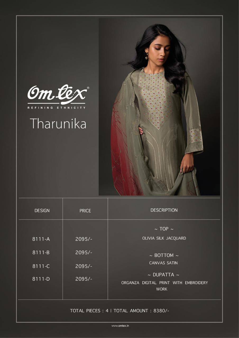 Tahrunika By Om Tex 8111-A To 8111-D Series Beautiful Festive Suits Colorful Stylish Fancy Casual Wear & Ethnic Wear Jacquard Silk Dresses At Wholesale Price