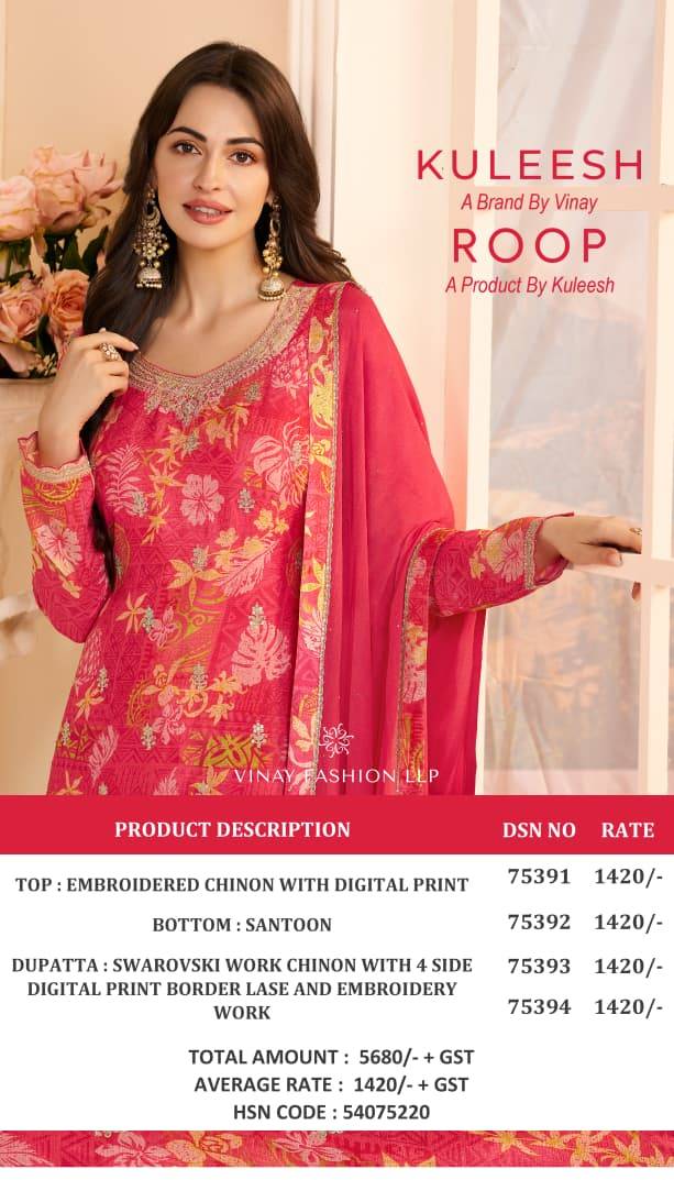 Roop By Kuleesh 75391 To 75394 Series Designer Festive Suits Collection Beautiful Stylish Fancy Colorful Party Wear & Occasional Wear Chinnon Dresses At Wholesale Price