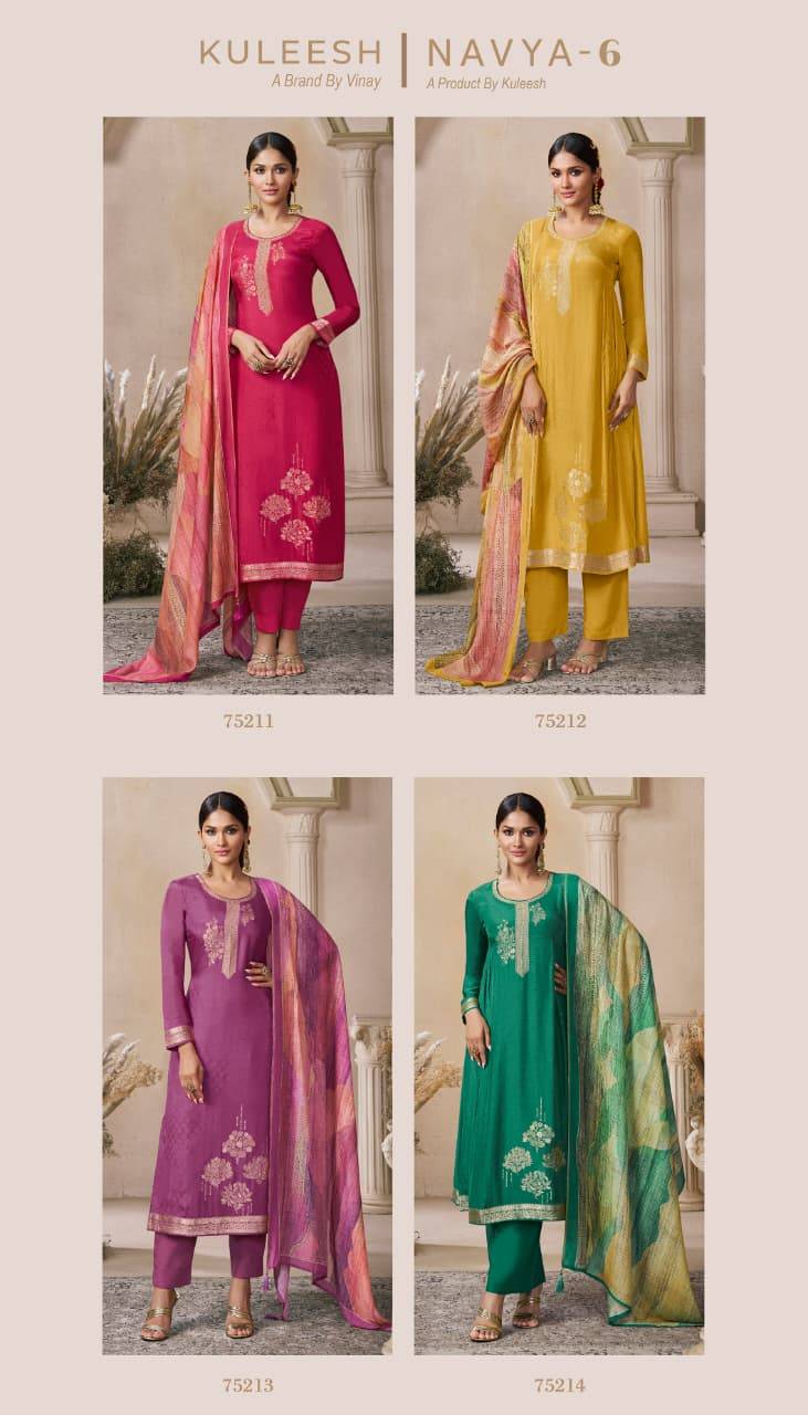 Navya Vol-6 By Kuleesh 75211 To 75214 Series Designer Festive Suits Collection Beautiful Stylish Fancy Colorful Party Wear & Occasional Wear Muslin Dresses At Wholesale Price
