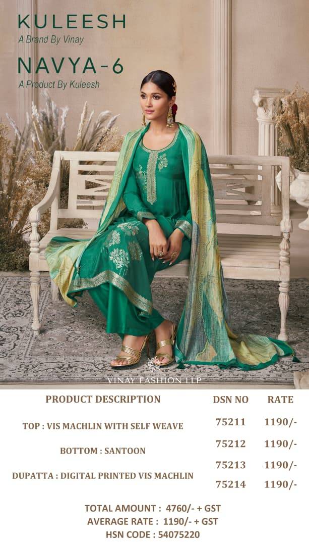 Navya Vol-6 By Kuleesh 75211 To 75214 Series Designer Festive Suits Collection Beautiful Stylish Fancy Colorful Party Wear & Occasional Wear Muslin Dresses At Wholesale Price