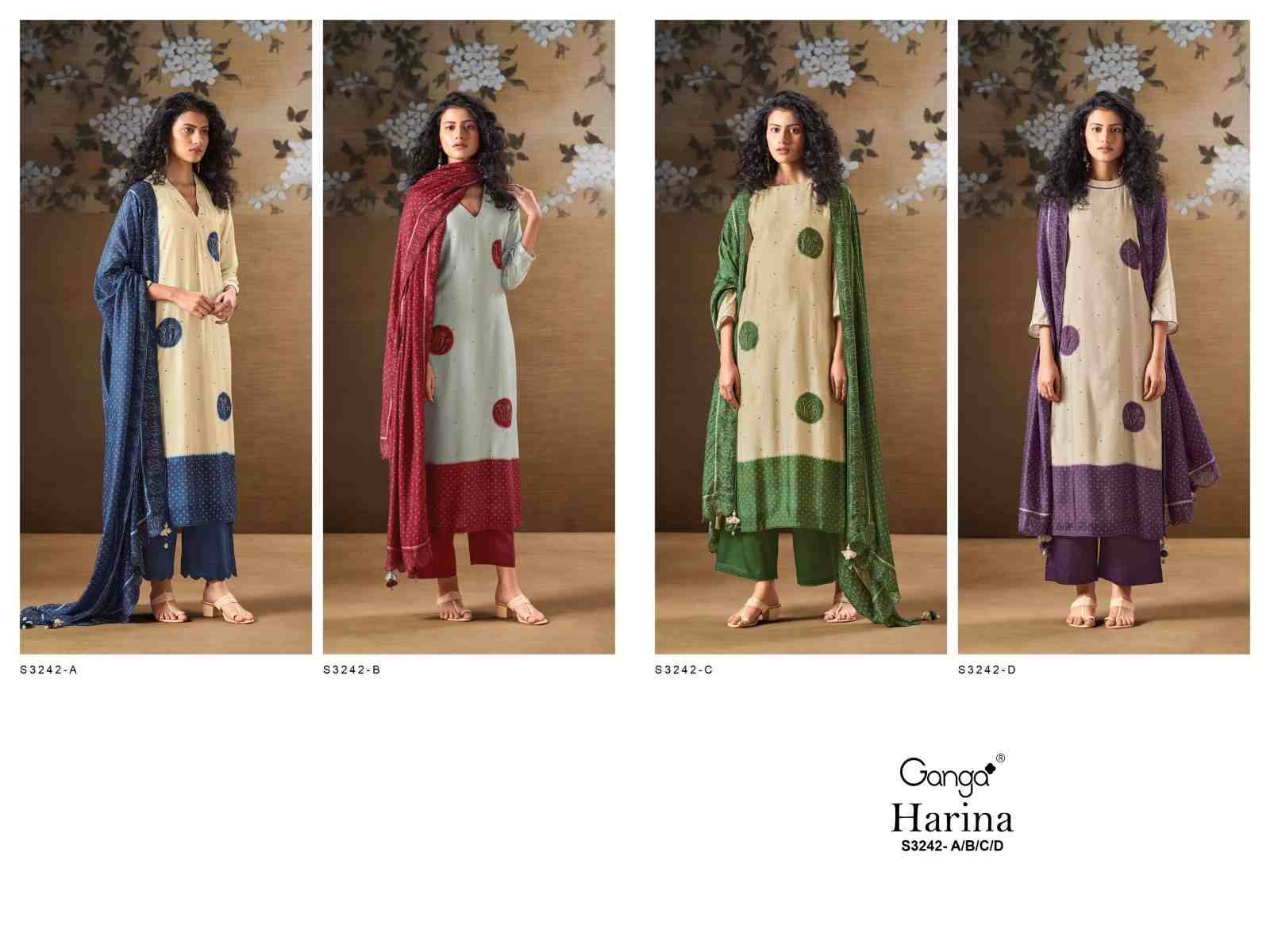 Harina-3242 By Ganga Fashion 3242-A To 3242-D Series Beautiful Festive Suits Colorful Stylish Fancy Casual Wear & Ethnic Wear Pure Bemberg Silk Dresses At Wholesale Price