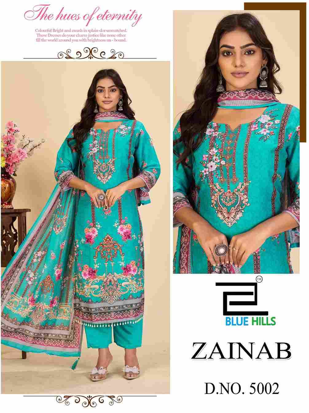 Zainab Vol-5 By Blue Hills 5001 To 5004 Series Designer Festive Suits Beautiful Fancy Colorful Stylish Party Wear & Occasional Wear Pure Muslin Dresses At Wholesale Price