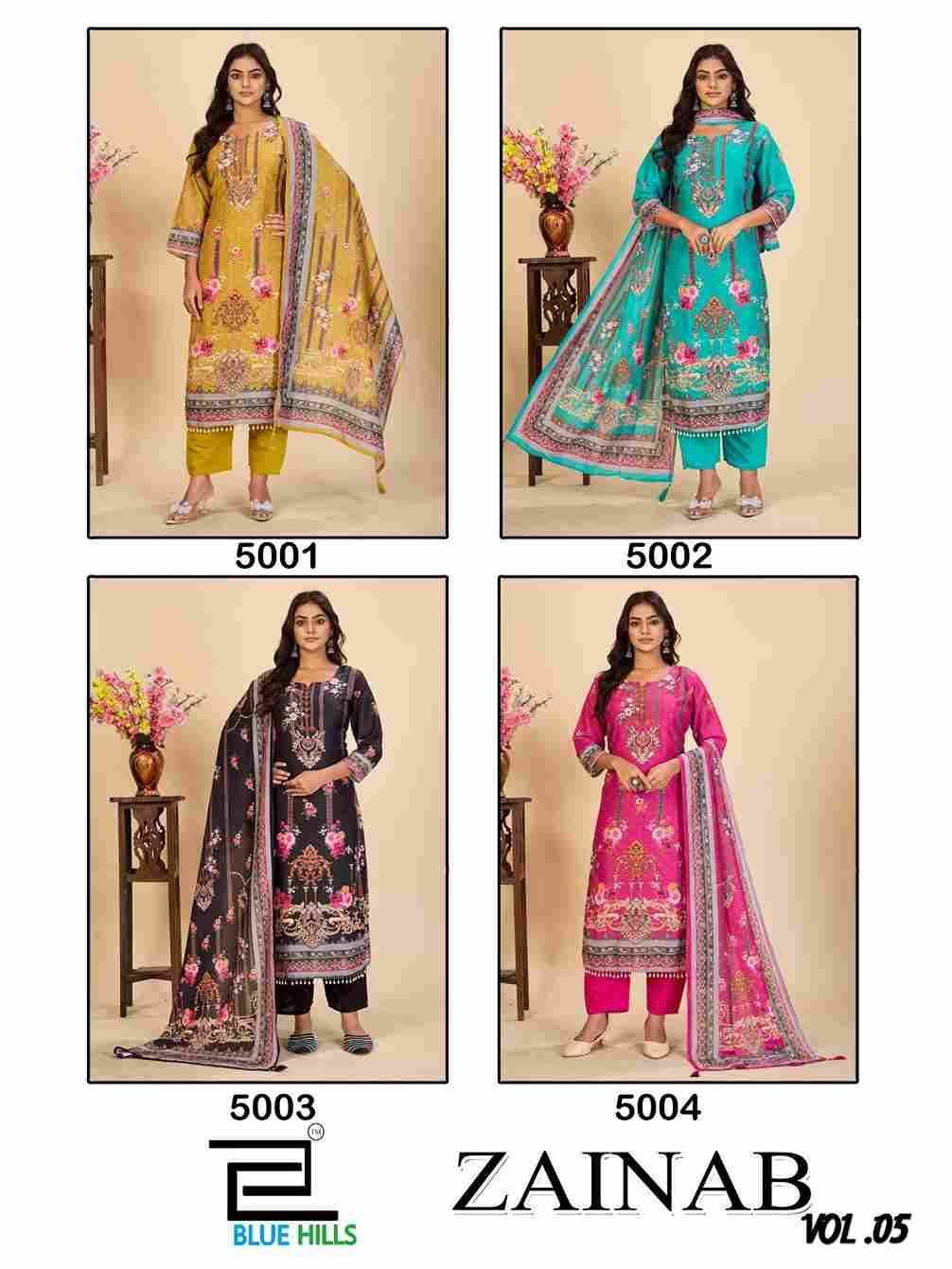 Zainab Vol-5 By Blue Hills 5001 To 5004 Series Designer Festive Suits Beautiful Fancy Colorful Stylish Party Wear & Occasional Wear Pure Muslin Dresses At Wholesale Price